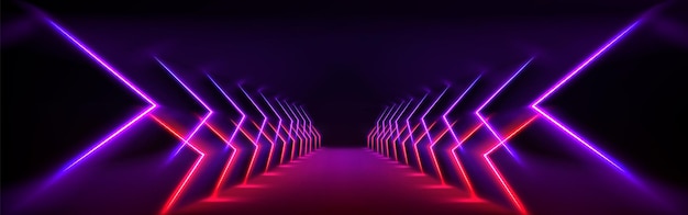 Free Vector hallway room interior with neon arrow light