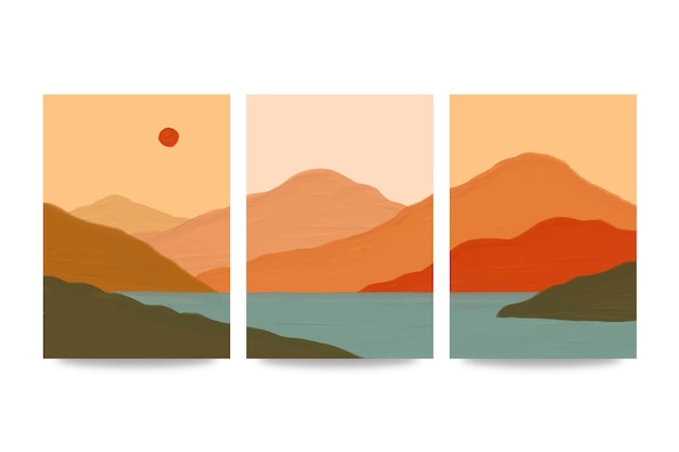 Free Vector hand drawn abstract landscape covers collection