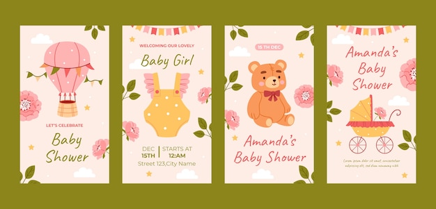 Free Vector hand drawn baby shower celebration instagram stories