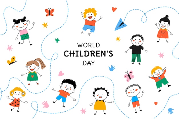 Free Vector hand drawn background for world children's day celebration with kids