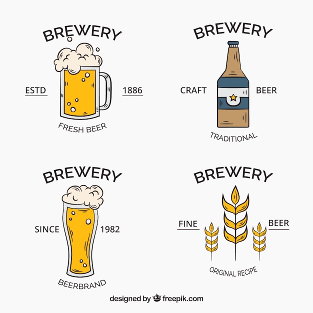 Free Vector hand drawn beer logo collection
