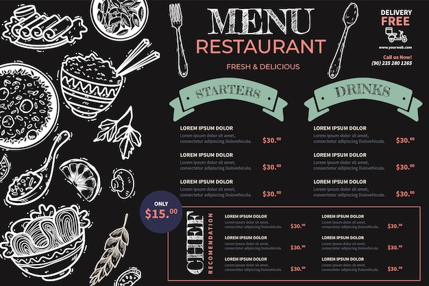 Free Vector hand drawn blackboard menu for restaurant