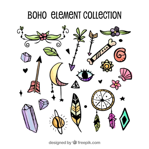Free Vector hand drawn boho element collection