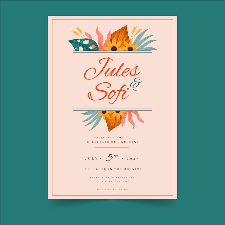 Free Vector hand drawn boho wedding invitation template