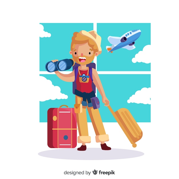 Free Vector hand drawn boy traveling background