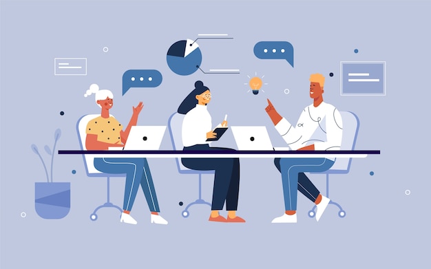 Free Vector hand drawn business people with laptops