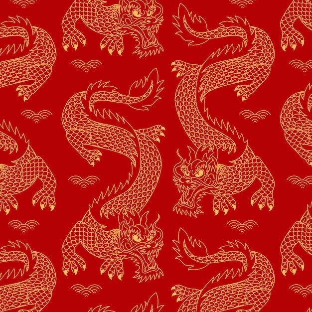 Free Vector hand drawn chinese dragon pattern design
