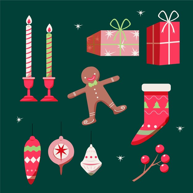 Free Vector hand drawn christmas element collection