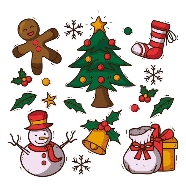 Free Vector hand drawn christmas element collection
