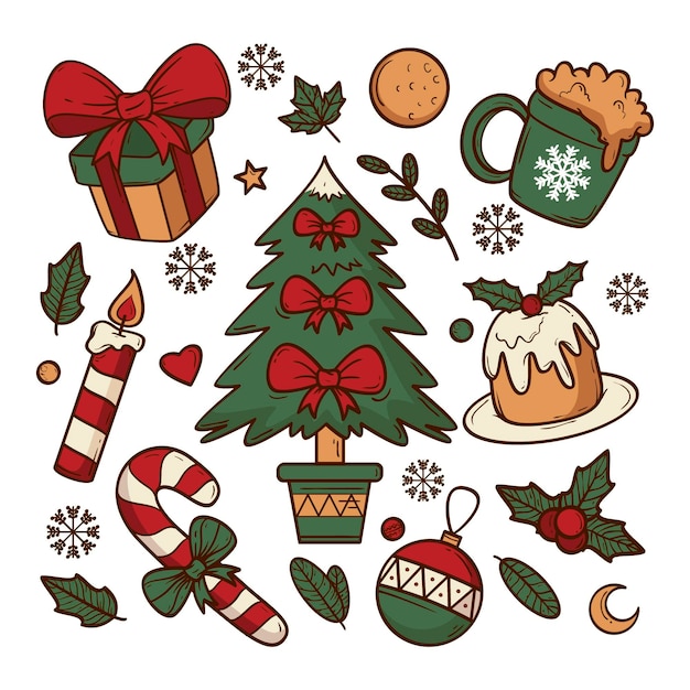 Free Vector hand drawn christmas element collection