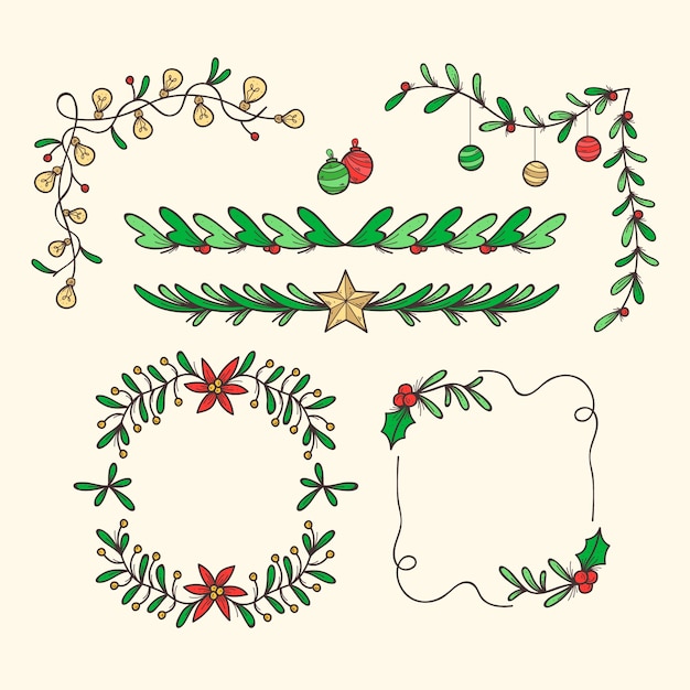 Free Vector hand drawn christmas frames and borders
