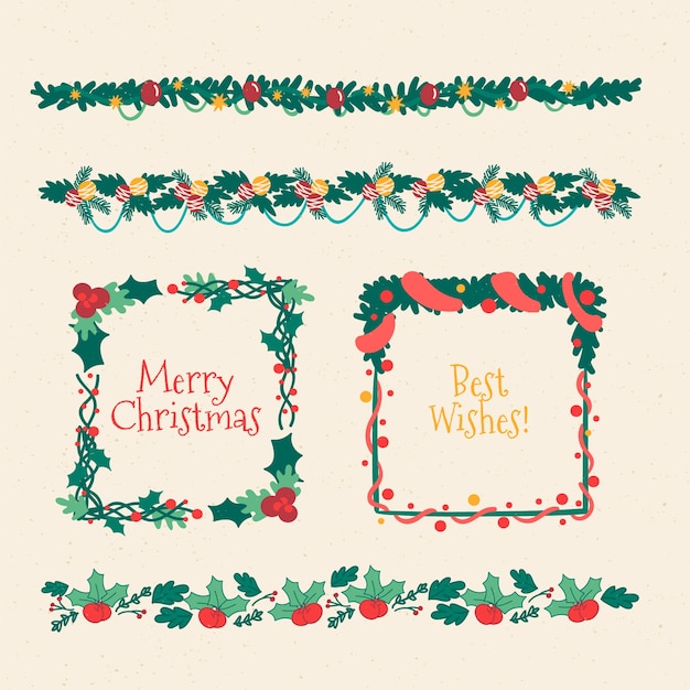 Free Vector hand-drawn christmas frames and borders