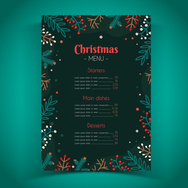 Free Vector hand drawn christmas menu template