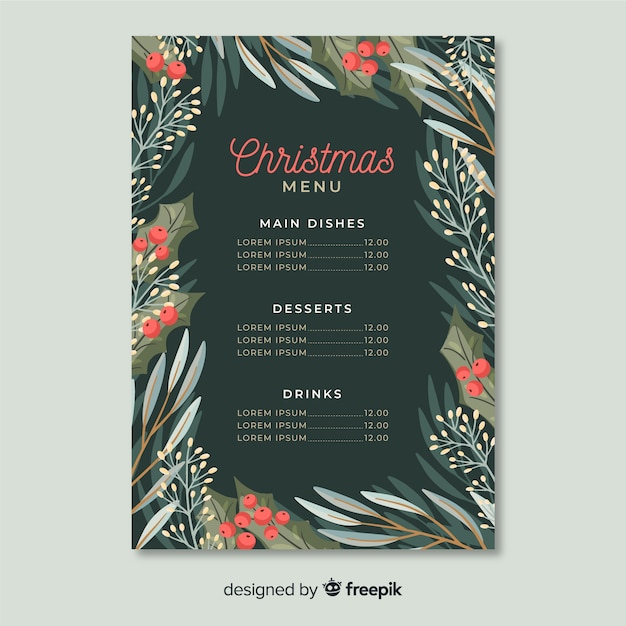 Free Vector hand drawn christmas menu template