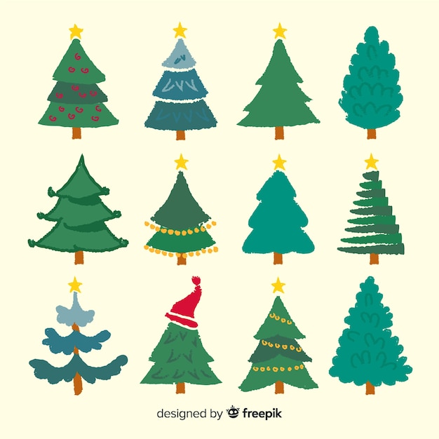 Free Vector hand drawn christmas tree collection