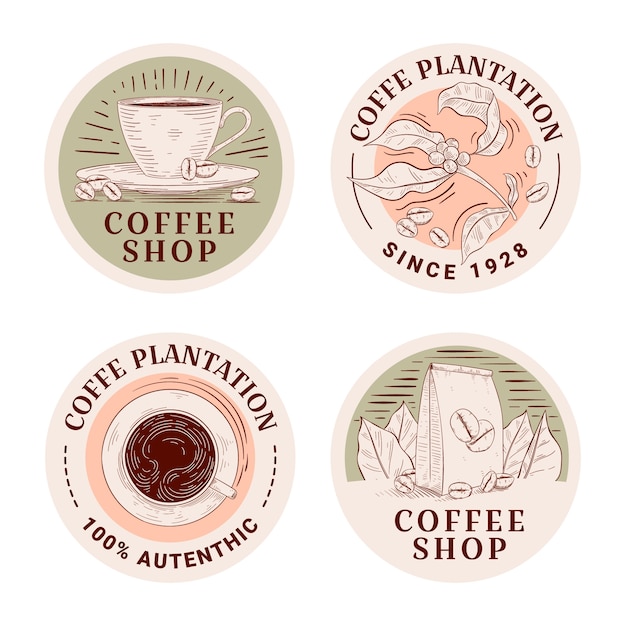 Free Vector hand drawn coffee plantation labels set