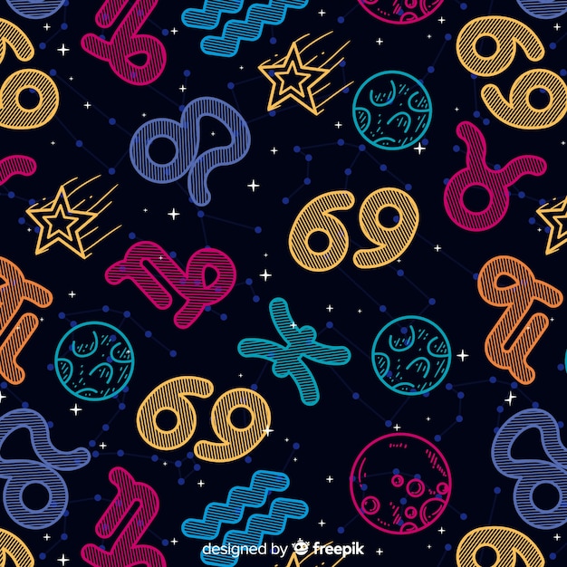 Free Vector hand drawn colorful zodiac pattern
