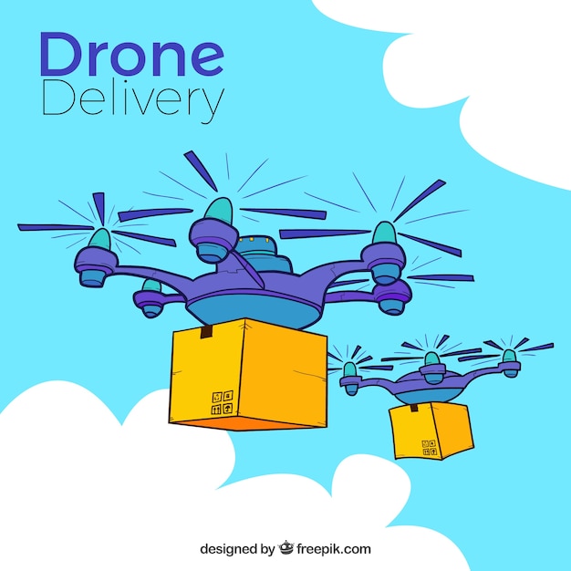 Free Vector hand drawn composition with delivery drones