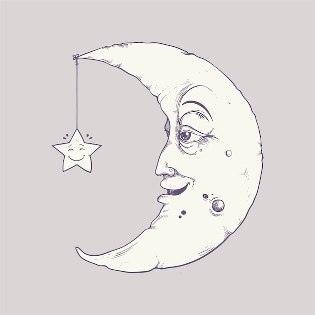 Free Vector hand drawn crescent moon drawing illustration