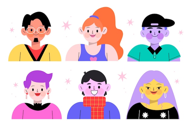 Free Vector hand drawn different profile icons pack