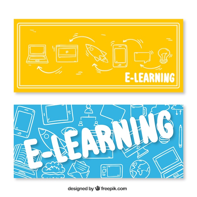 Free Vector hand drawn e-learning banners