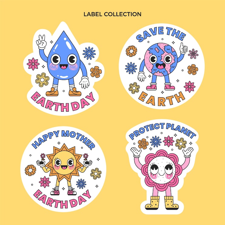 Free Vector hand drawn earth day labels collection