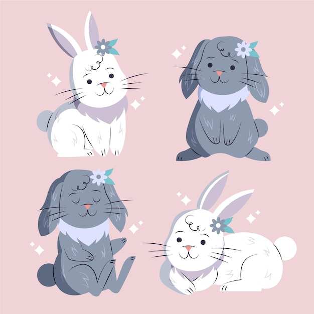 Free Vector hand drawn easter bunny collection