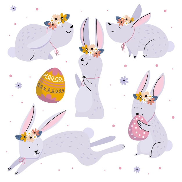 Free Vector hand drawn easter bunny collection