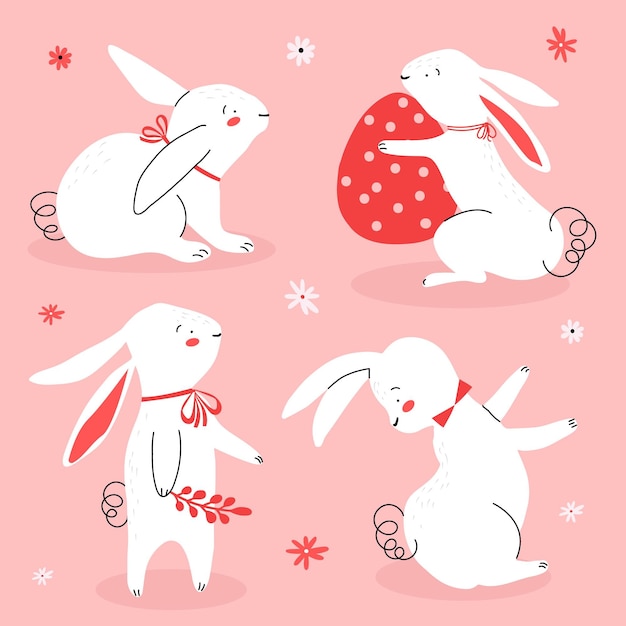 Free Vector hand drawn easter bunny collection