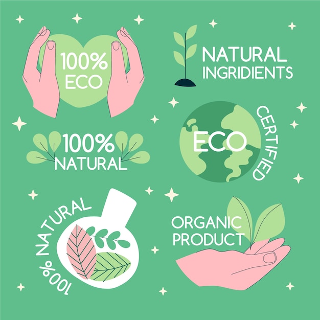 Free Vector hand drawn eco friendly labels
