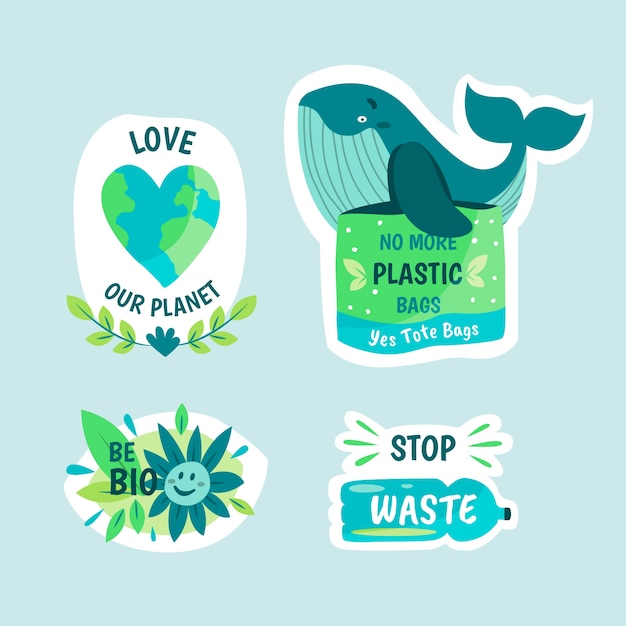 Free Vector hand-drawn ecology badges design