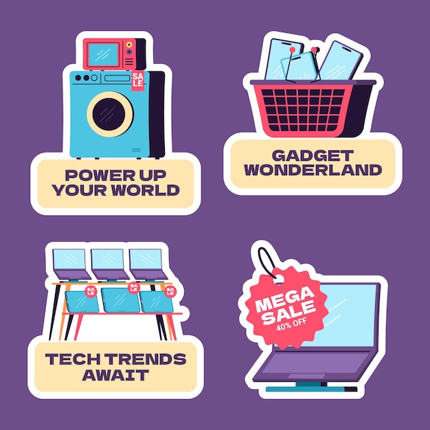 Free Vector hand drawn electronics store  labels  template