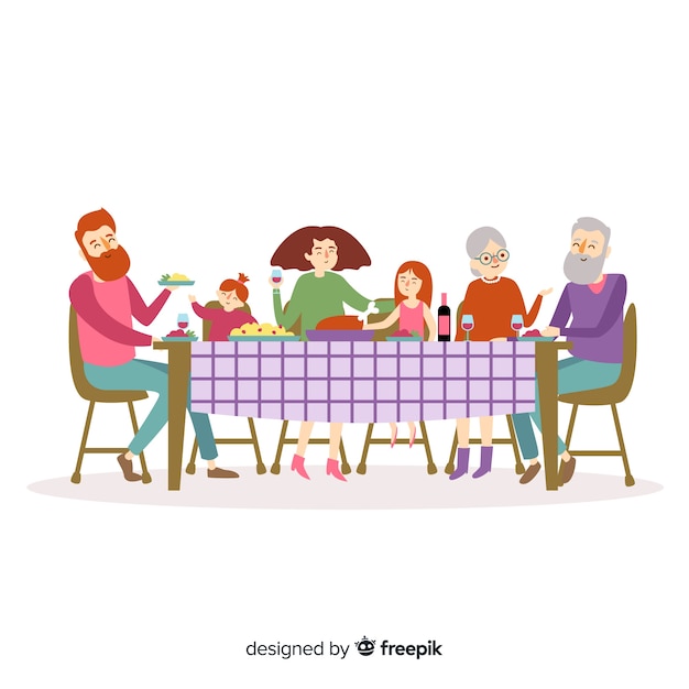Free Vector hand drawn family sitting around table illustration