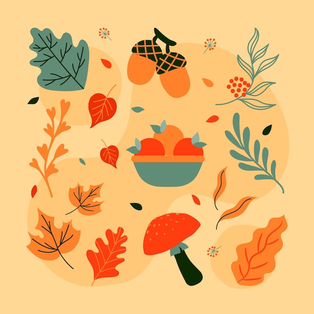 Free Vector hand drawn flat autumn elements collection