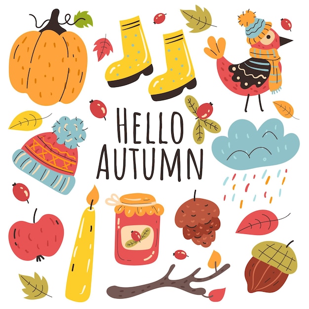 Free Vector hand drawn flat autumn elements collection