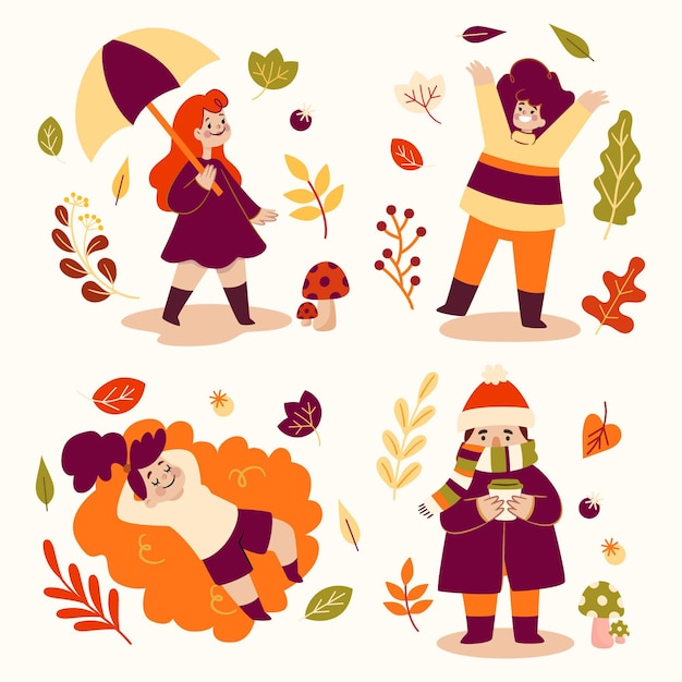 Free Vector hand drawn flat autumn elements collection