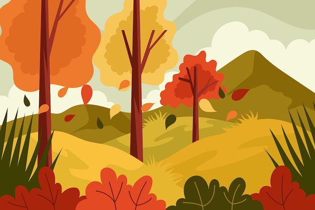 Free Vector hand drawn flat autumn landscape