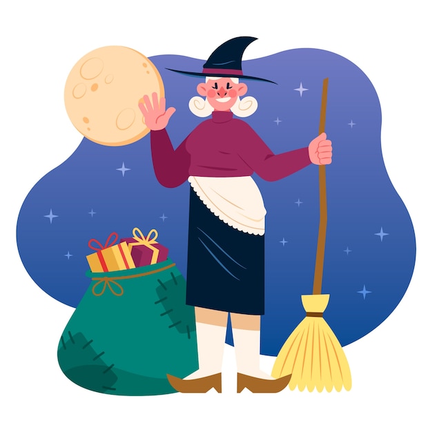 Free Vector hand drawn flat befana illustration