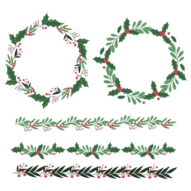 Free Vector hand drawn flat christmas frames and borders collection