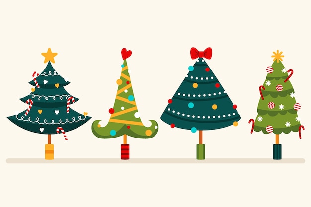 Free Vector hand drawn flat christmas trees collection