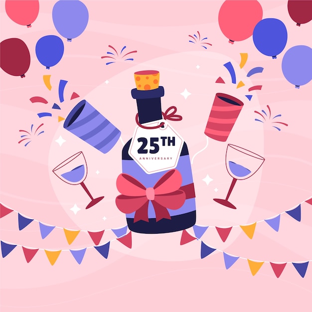Free Vector hand drawn flat design 25th anniversary or birthday design