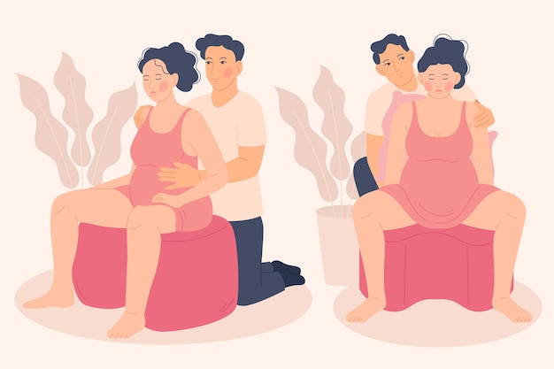 Free Vector hand drawn flat design childbirth scenes