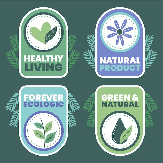 Free Vector hand drawn flat design ecology badges