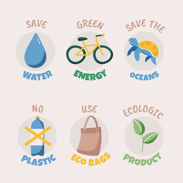 Free Vector hand drawn flat design ecology badges