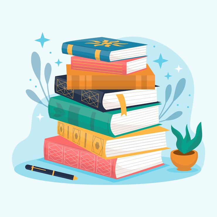 Free Vector hand drawn flat design stack of books illustration