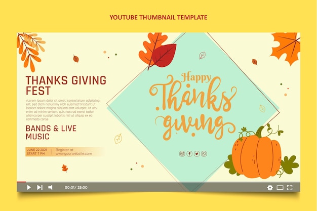 Free Vector hand drawn flat design thanksgiving youtube thumbnail