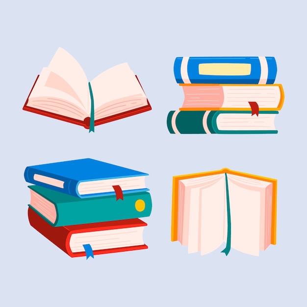Free Vector hand drawn flat education illustration book set