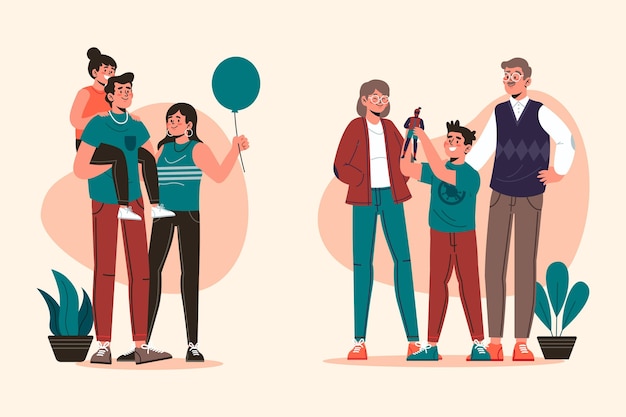 Free Vector hand drawn flat family scenes