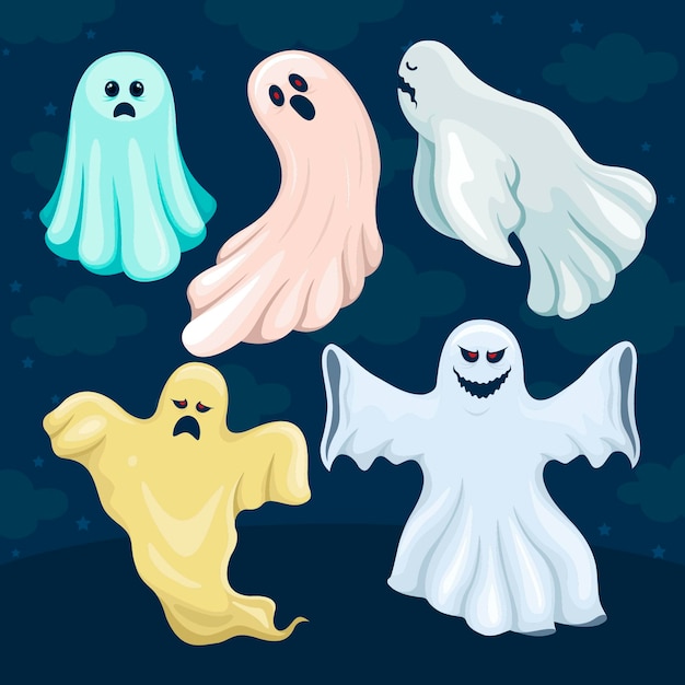 Free Vector hand drawn flat halloween ghosts collection
