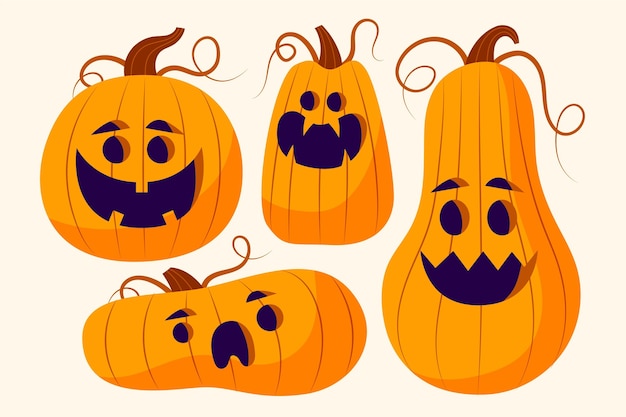 Free Vector hand drawn flat halloween pumpkins illustration